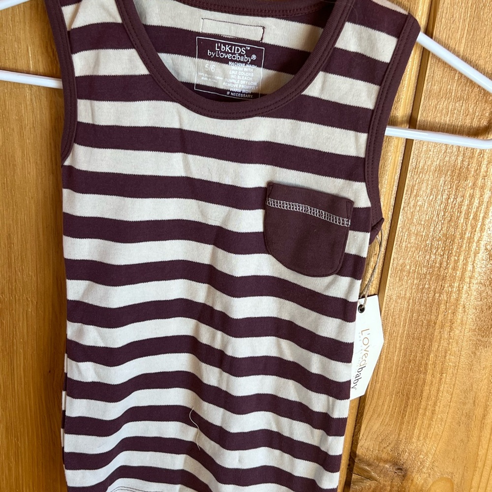 L'ovedbaby Eggplant and Cream Striped Tank Top